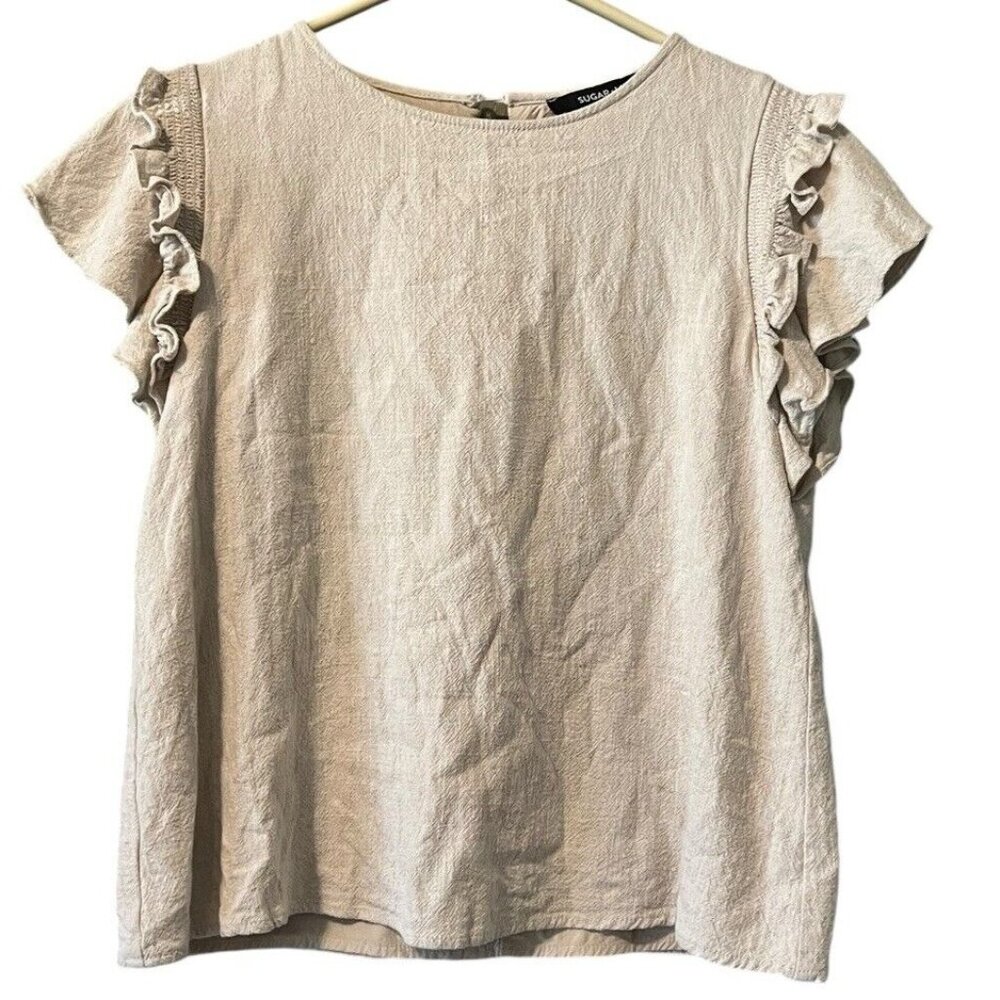 Sugar + Lips Linen Blend Shirt Womens Size‎ XS Hippie Boho Peasant Cottagecore